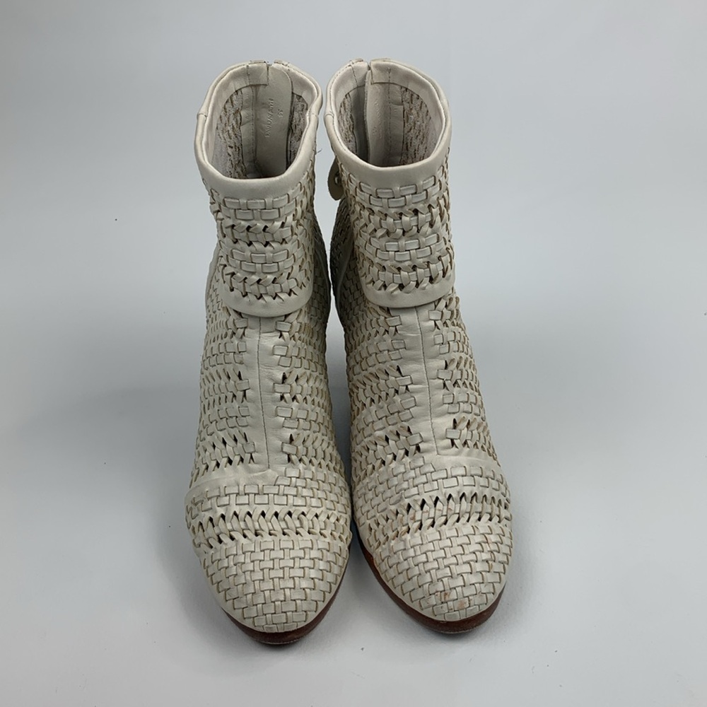 Rag & Bone NY leather heeled Creme woven Ankle Boots booties Size 36 Zip up - Picture 3 of 16